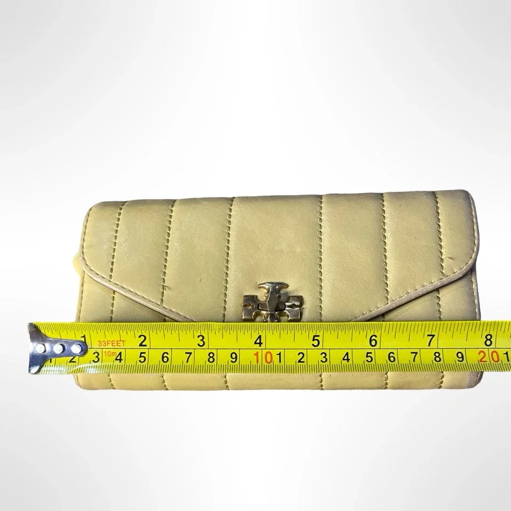 Tory Burch Kira Quilted Leather Envelope Wallet Pale Yellow Gold Hardware